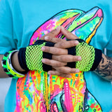 Kid's Mesh Fingerless Gloves in Bright Neon Colors Unisex Gender Neutral style gloves