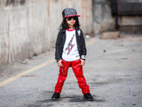 Red MJ Pants for kids unisex vegan leather Holiday Christmas Valentine's Halloween