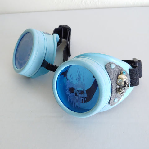 Aqua Skull Goggles Steampunk Eyewear