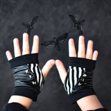 Black and White Striped Gloves in Vegan leather with Studs for kids and adults