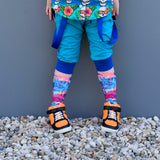 Solid Blue Harem Shorts for kids with punk straps