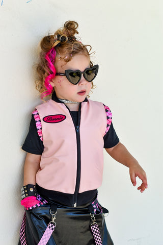 Pink Zip Front Vest with Personalized Name Patch