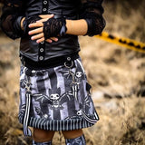 Bat Black Grey Striped Mini Skirt for girls