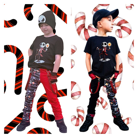 Candy Cane Jack Skinny Fit Pants with Punk Straps for boys and girls