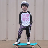 XO Valentines Punk Jogger Pants in Orchid Purple and black  Checkerboard With Straps Unisex Boys Girls Sizes