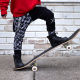 XO Valentines Punk Jogger Monochrome Pants for kids in Grey and Black  Checkerboard With Straps Unisex Boys Girls Sizes