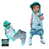 Aqua Sea Turtle Set: Mesh tank hoodie and Harem Shorts for kids