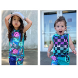 Bolts and Grins Tank KIds Clothing Summer Set: Mesh tank hoodie and Harem Shorts for kids