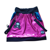 Punk girls Metallic Mini Skirt in pink with Skull patch