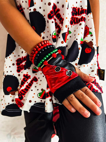 Red and black button fingerless gloves for Kids
