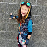 Denim blue and black checkerboard Gloves with Mesh for kids and Adults