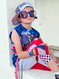 Patriotic Goggles Steampunk Red Blue USA Hand painted Custom Lenses