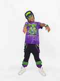 Black Street style Kids Pants with Punk Details Pockets Chains Straps Mesh Custom color options
