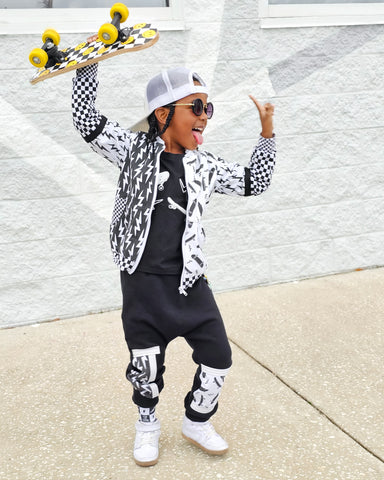 Born 2 Skate Jacket for Boys Girls Custom Kids Unisex Zip Up Monochrome Bolts Checkerboard
