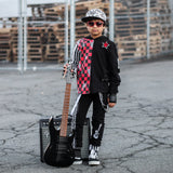 Rockstar Hoodie Shirt for kids with piano keys and electric guitars in red