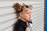 Wonderland Steampunk Goggles with checkerboard side vents and metal charms for Kids Adults Cosplay