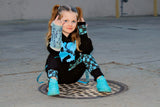 XO Valentines Punk Jogger Pants for kids in Blue and Black  Checkerboard With Straps Unisex Boys Girls Sizes