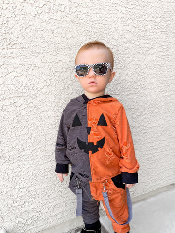 Pumpkin Hoodie and Distressed Orange and Black Joggers Pants for Boys and Girls