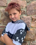 Bones Hoodie Shirt for Kids Oversized Checkerboard Monochrome Skeleton Pocket