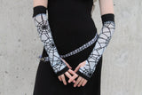 Baby Blue Spiderweb Long Fingerless Gloves Adults Girls Sizes