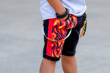 Flame Fire Shorts for Boys and girls unisex fire suspender straps