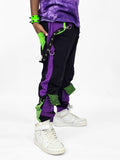 Black Street style Kids Pants with Punk Details Pockets Chains Straps Mesh Custom color options