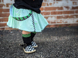 Lime or Purple Girls Twirly skirted bummies with checkered straps  unisex kids