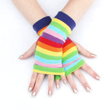 Rainbow Striped Fingerless Gloves Kids Adults