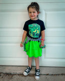 Purple or  Lime Twirly Skirts with pockets. Punk straps  unisex kids