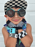 Checkerboard Fingerless Gloves Kids Checks Black White Skateboarder Punk Style Accessories