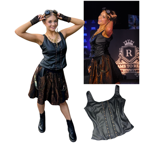 Black Vegan Leather Zip up Corset Top for Women Steampunk Gothic Custom Options