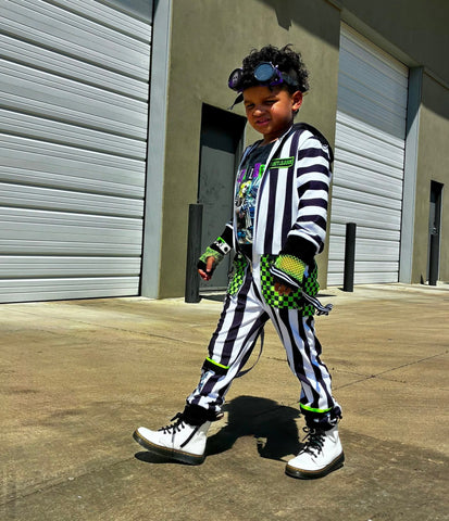It's Showtime Coveralls for Kids- Unisex Beetlejuice Hoodie Handmade Halloween costume Punk Style