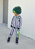Kids Black and White Striped Skinny Pants with Punk Straps Beetlejuice Halloween costume Handmade boys girls