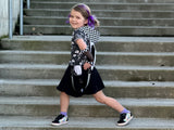 Punk Monochrome Bunny Dress for girls with pockets, twirly skirt, hoodie and custom color options!