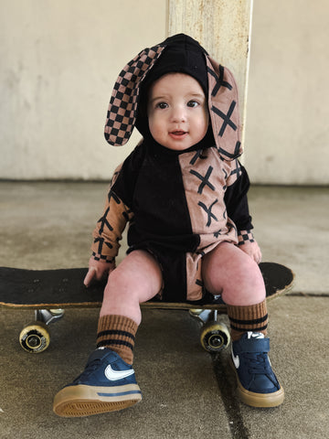Punk Baby Bunny Romper with Rabbit Ears handmade mocha mouse plus other color options