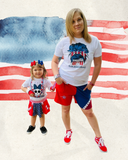 Twirly skirted Bummies for little kids babies toddler girls red white blue