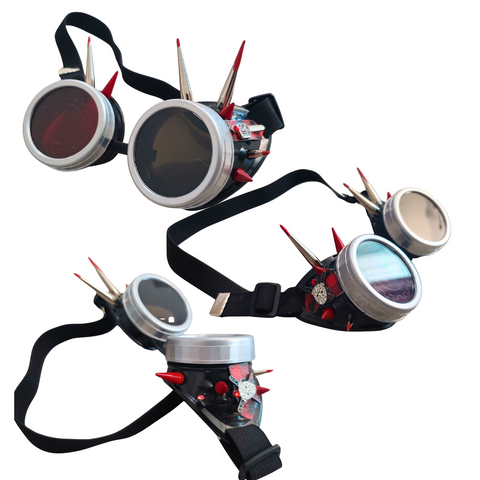 Horror Steampunk Goggles Eyewear Friday 13th Bloody Spikes Black Red White