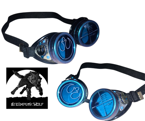 Rebel Steampunk Goggles Black Glitter Blue Star Wars  Handmade Eyewear