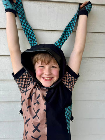 Kids Punk Bunny Hoodie Shirt in chocolate or teal for boys and girls