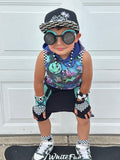 Checkerboard Fingerless Gloves Kids Checks Black White Skateboarder Punk Style Accessories