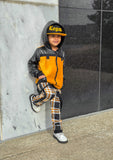 Punk Plaid Skinny Pants for Kids Unisex with Suspender straps Boys Girls