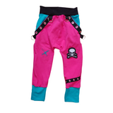 Kids Punk Pink and Turquoise Cotton Joggers with Skull Patch and Grommet trim