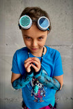 Skull Mesh Arm Warmers Gloves in Blue with black Adults Kids