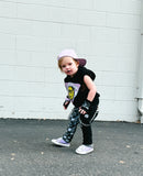 XO Monochrome Checkered Skinny Pants with Punk Straps for Unisex Kids Handmade for Girls and Boys