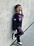 XO Purple Checkered Skinny Pants with Punk Straps for Unisex Kids Handmade for Girls and Boys