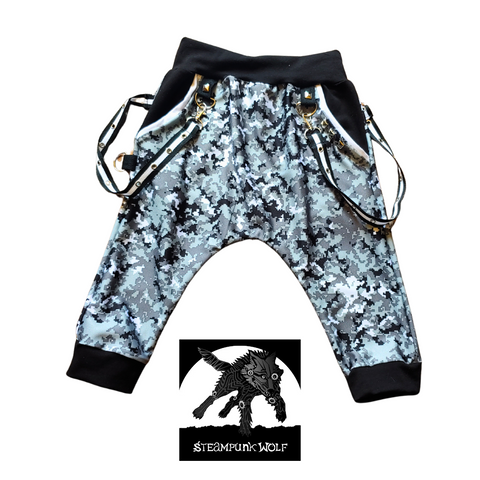 Camo Harem Shorts for kids with punk straps color options