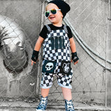 Kids Checkered Overalls Distressed Denim  Custom Colors for kids boys girls punk style shortalls