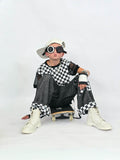 Z-Bolts Baggy Jeans for Kids and Adults 90's skater style dark denim pants with Checkered Star or Bolts patches Lots of pockets Suspenders