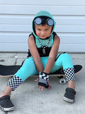Checkerboard Fingerless Gloves Kids Checks Black White Skateboarder Punk Style Accessories