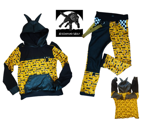 Batman Kids Punk Hoodie with Vegan Leather Wings and matching Pants